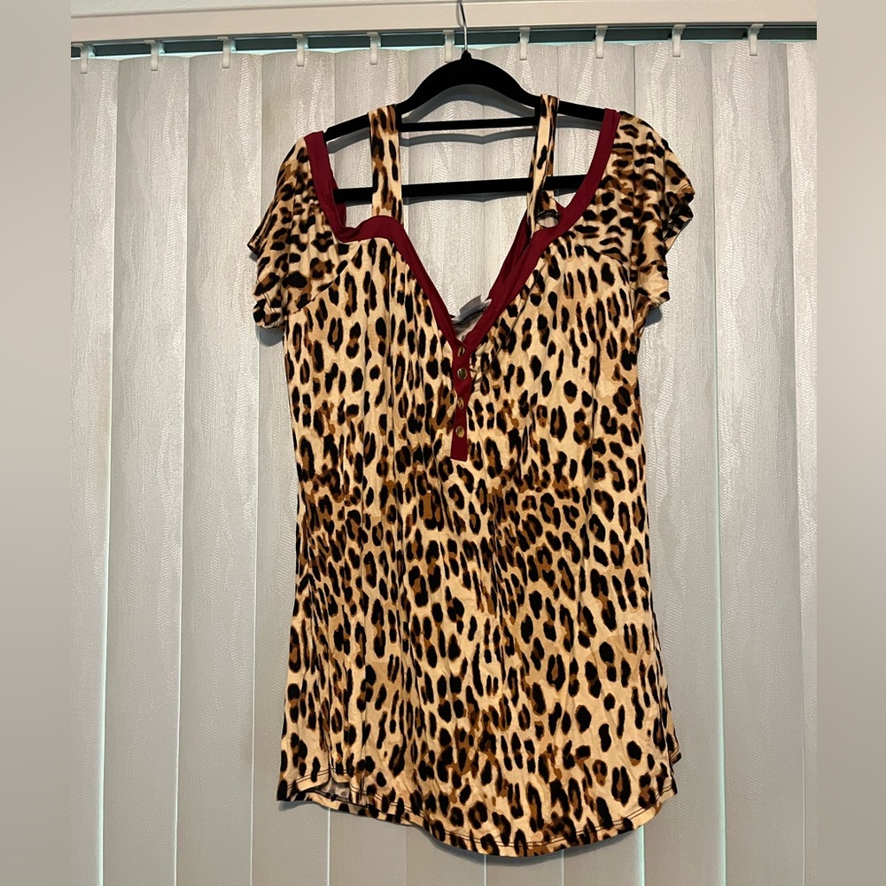 Leopard Print top with Red Accents